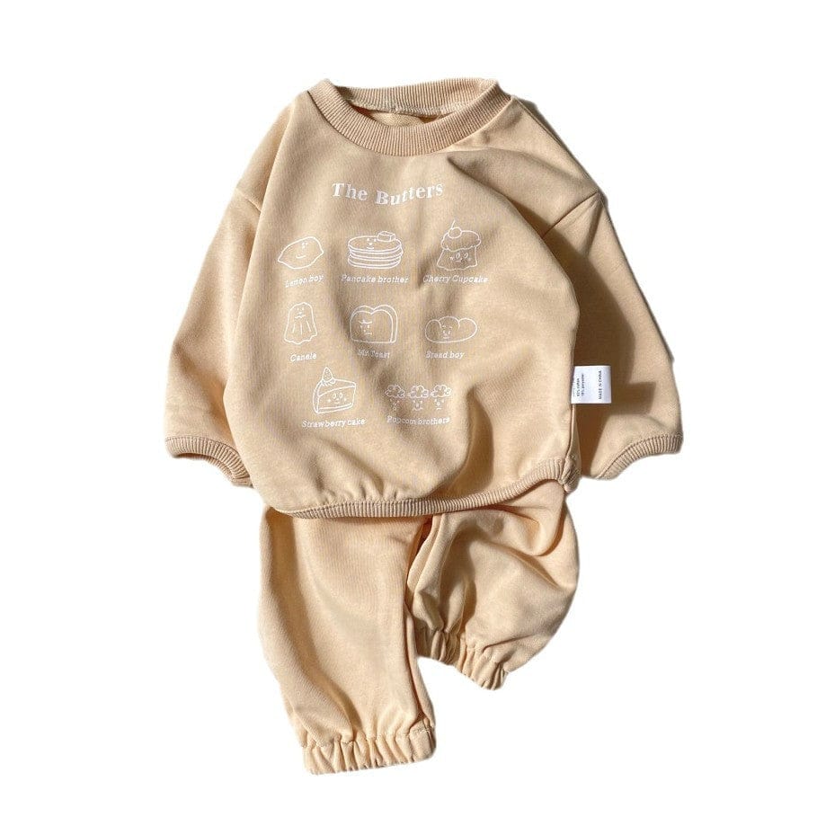 長袖セットアップ ベビーセットアップ 2点セット Buttersプリント長袖Tシャツ+ロングパンツ【mh0009040】