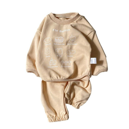 長袖セットアップ ベビーセットアップ 2点セット Buttersプリント長袖Tシャツ+ロングパンツ【mh0009040】