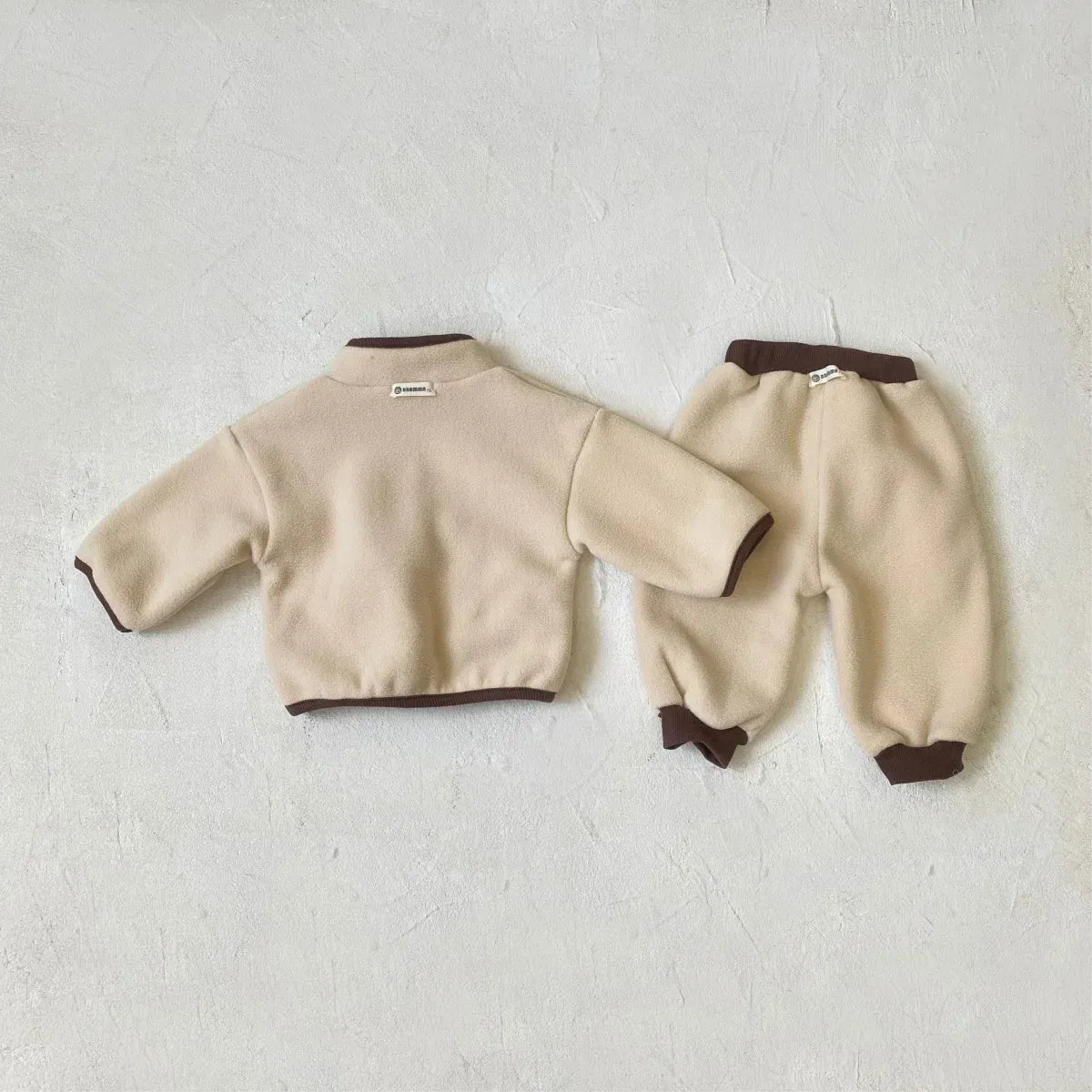 長袖セットアップ ベビーセットアップ 2点セット スタンドカラーバイピングフリース長袖プルオーバー+ロングパンツ【mh-0008484】