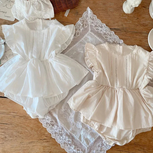 半袖ロンパース ベビーロンパース フリルスリーブスカートボディスーツ 2カラー【mh0005369】