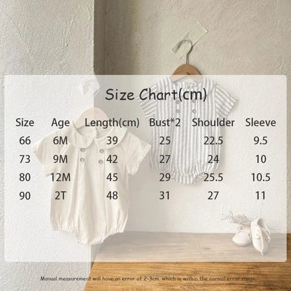 半袖ロンパース ベビーロンパース 半袖丸襟ボディスーツ 無地/ストライプ 2カラー【mh0006534】