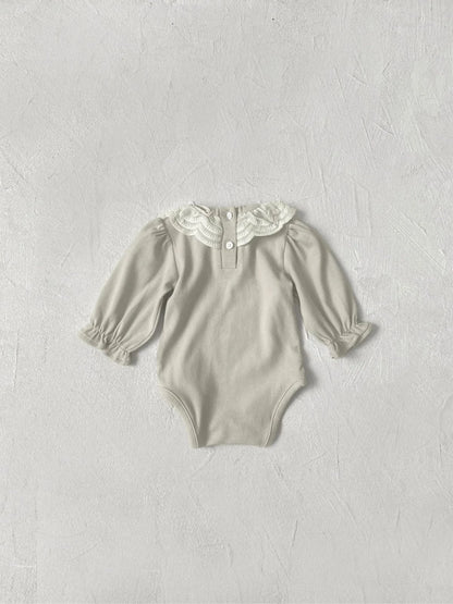 長袖ロンパース ベビーロンパース ダブルレース襟長袖ボディスーツ 2カラー【mh0006909】