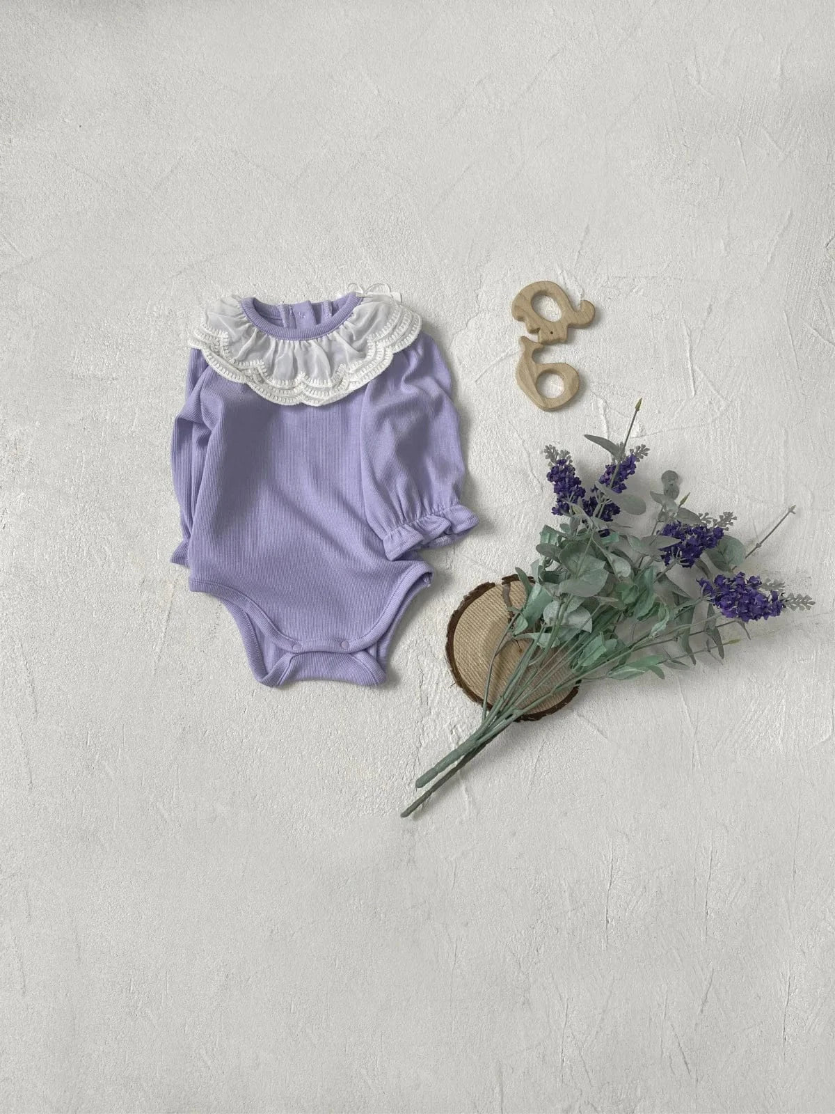 長袖ロンパース ベビーロンパース ダブルレース襟長袖ボディスーツ 2カラー【mh0006909】