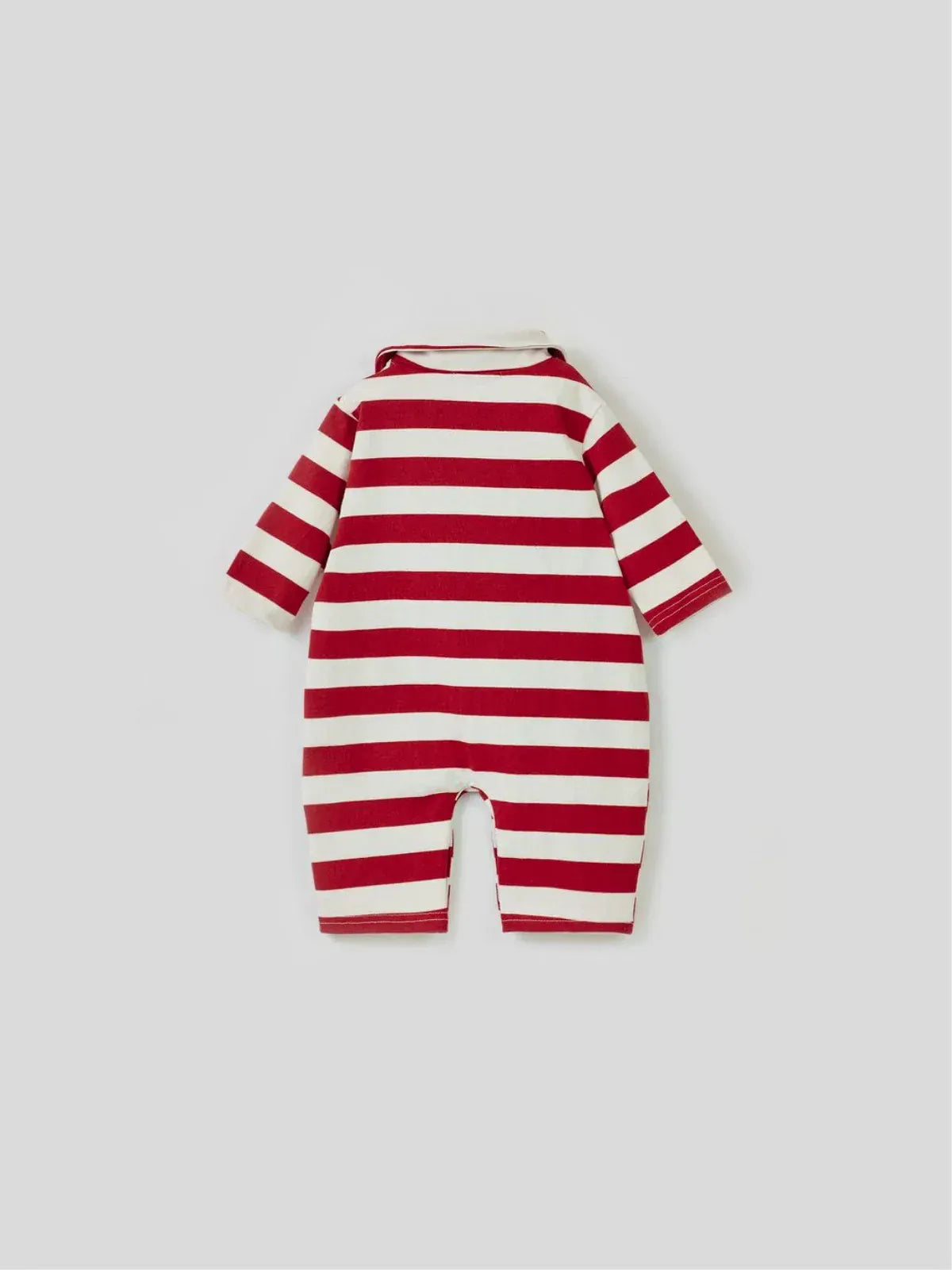 長袖ロンパース ベビージャンプスーツ ベアくまワッペンボーダーラガー襟長袖ロンパース 2カラー【mh0007063】