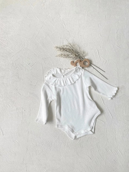 長袖ロンパース ベビーロンパース レースサークル襟長袖ボディスーツ 2カラー【mh0007066】