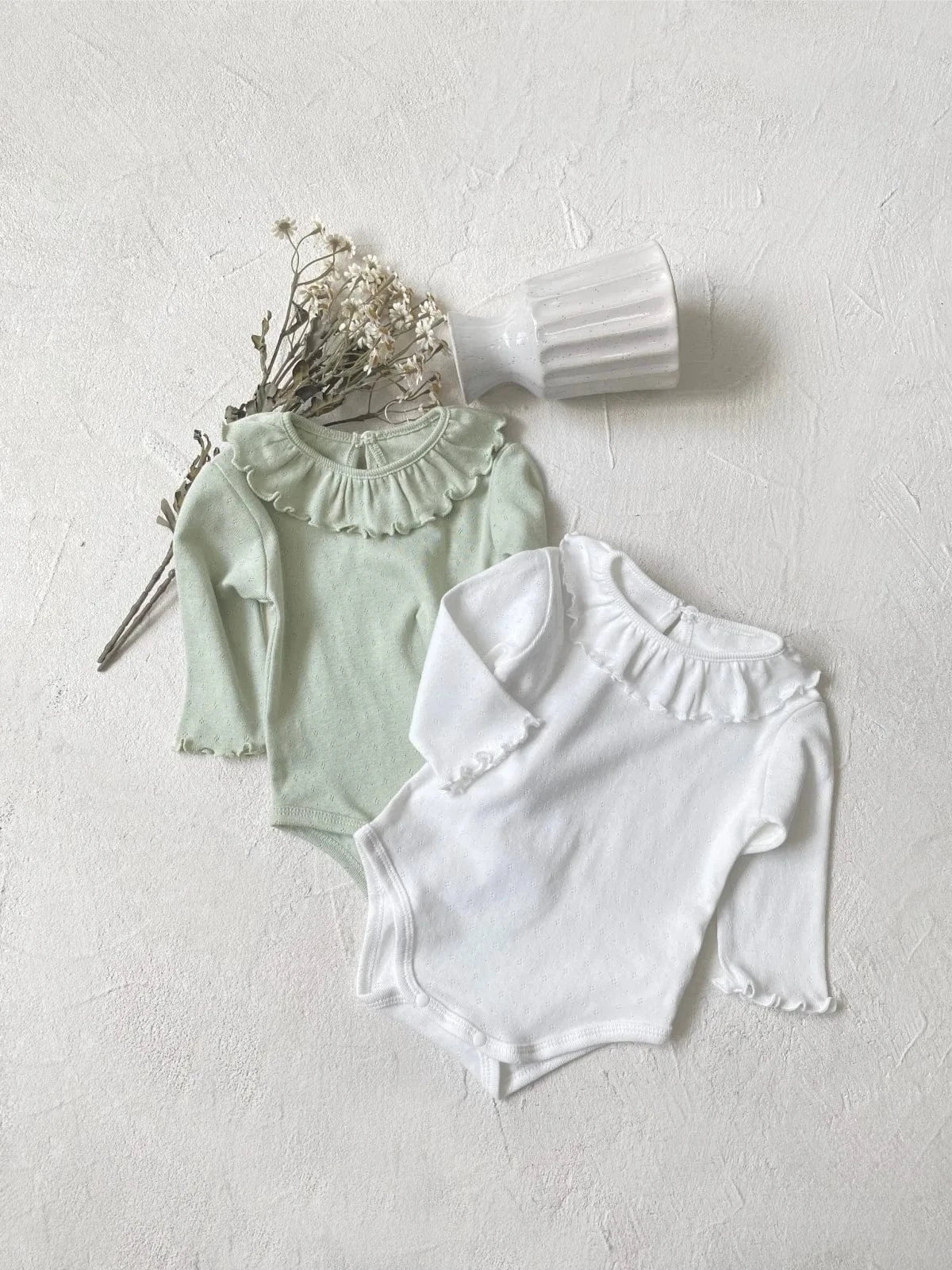 長袖ロンパース ベビーロンパース レースサークル襟長袖ボディスーツ 2カラー【mh0007066】