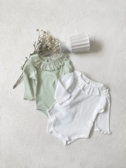 長袖ロンパース ベビーロンパース レースサークル襟長袖ボディスーツ 2カラー【mh0007066】