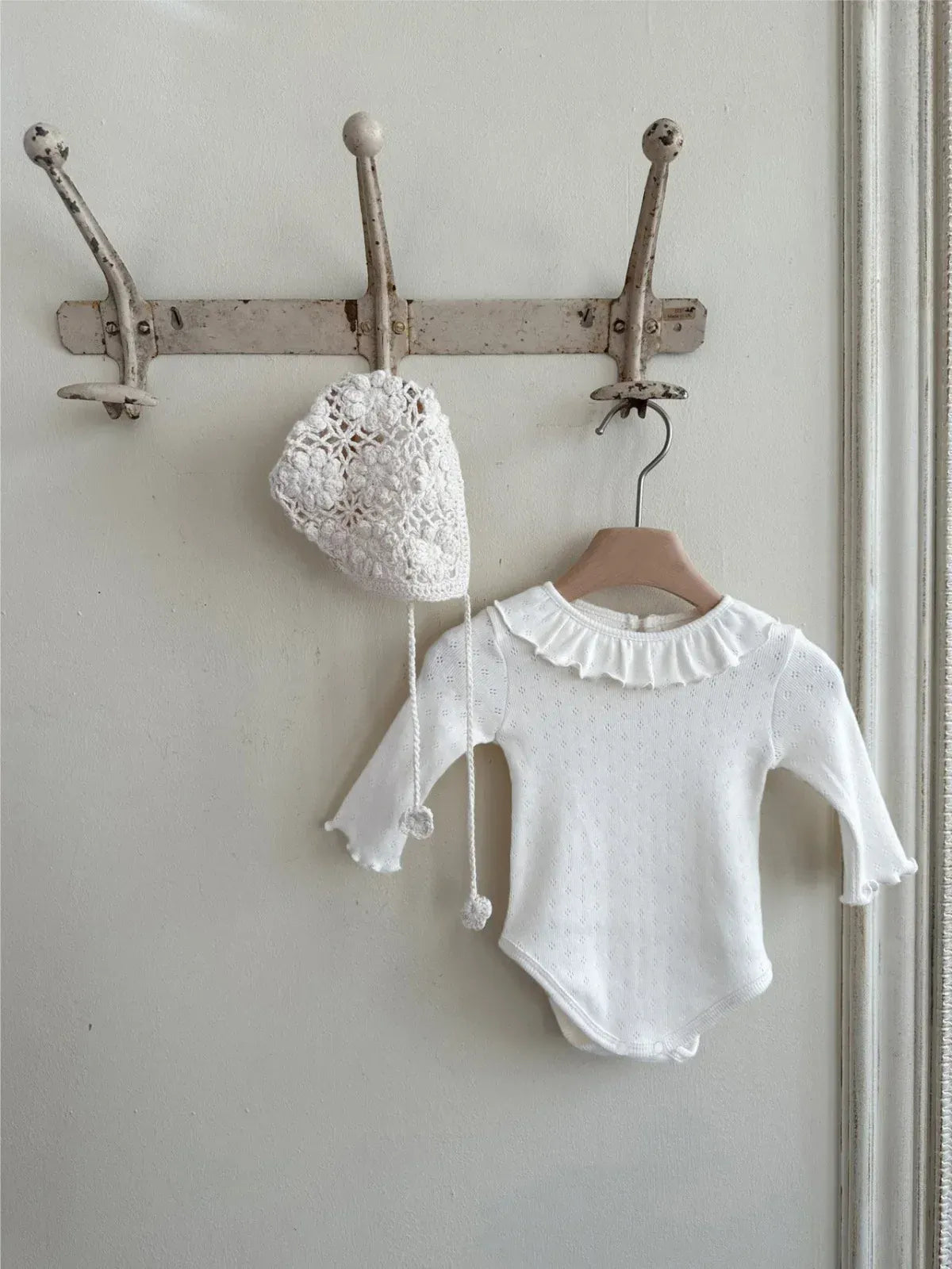 長袖ロンパース ベビーロンパース レースサークル襟長袖ボディスーツ 2カラー【mh0007066】