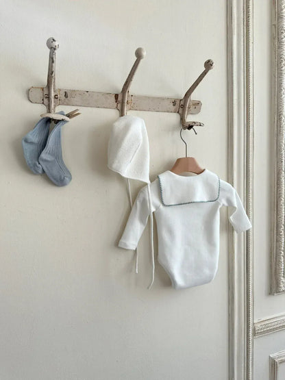 長袖ロンパース ベビーロンパース 縁取り丸襟長袖ボディスーツ 2カラー【mh0007068】