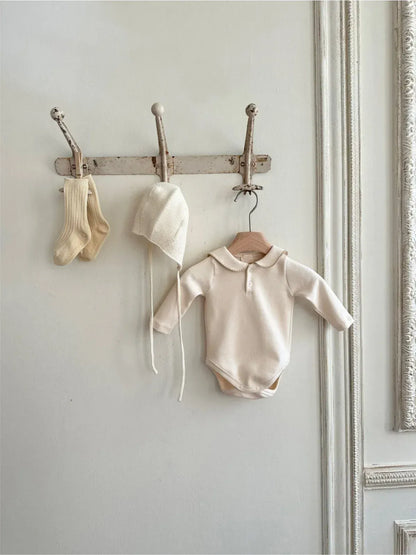 長袖ロンパース ベビーロンパース 縁取り丸襟長袖ボディスーツ 2カラー【mh0007068】