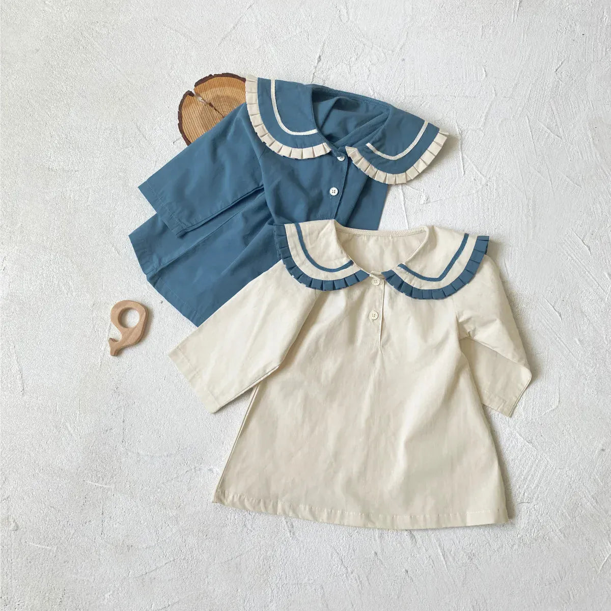 長袖ワンピース ベビーキッズワンピース マリンセーラーカラー長袖ワンピース 2カラー【mh0007299】