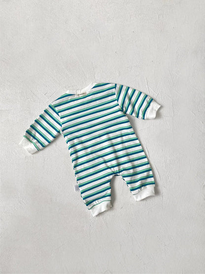 長袖ロンパース ベビーロンパース レトロボーダー長袖ジャンプスーツ 2カラー【mh0007408】