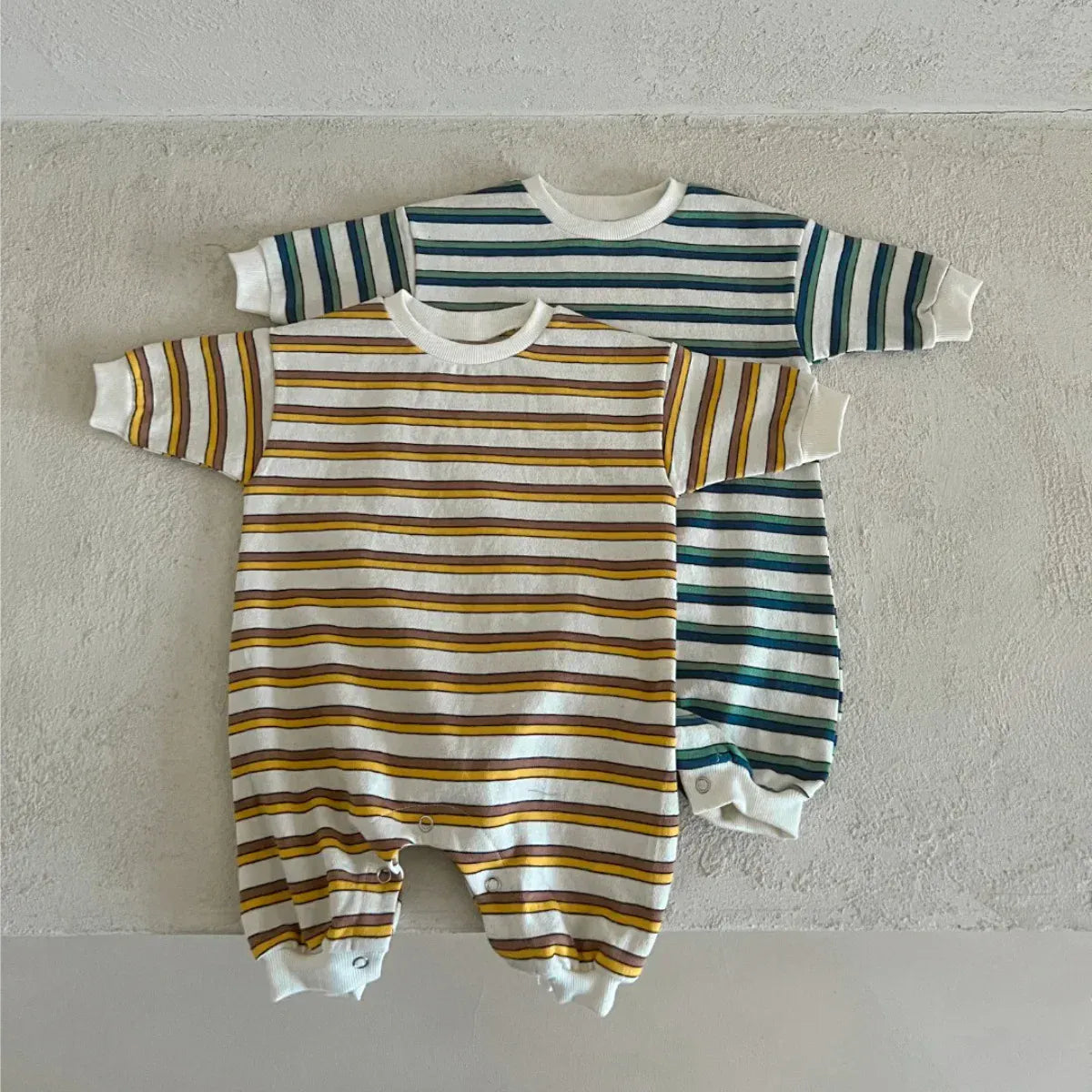 長袖ロンパース ベビーロンパース レトロボーダー長袖ジャンプスーツ 2カラー【mh0007408】