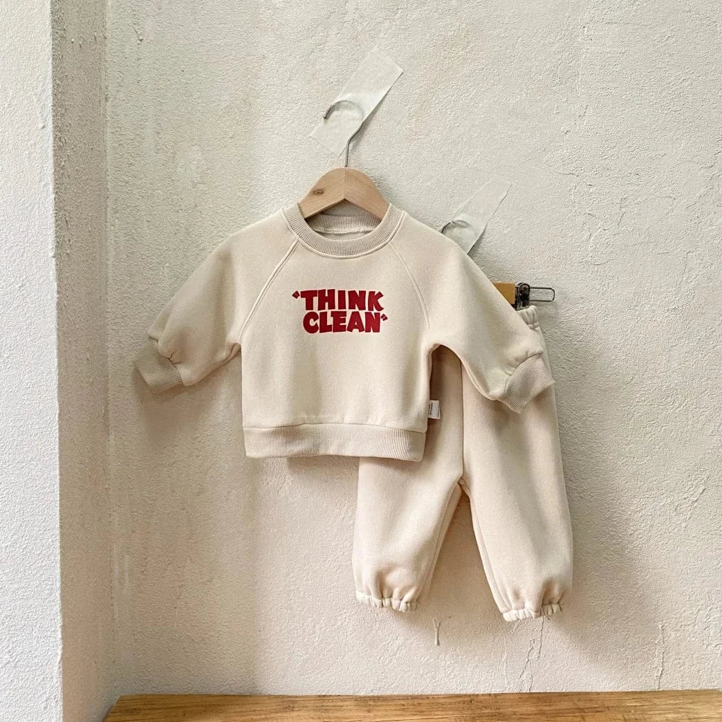 長袖セットアップ ベビーセットアップ 2点セット レターロゴプリント長袖スウェットシャツ+スウェットロングパンツ【mh0007651】