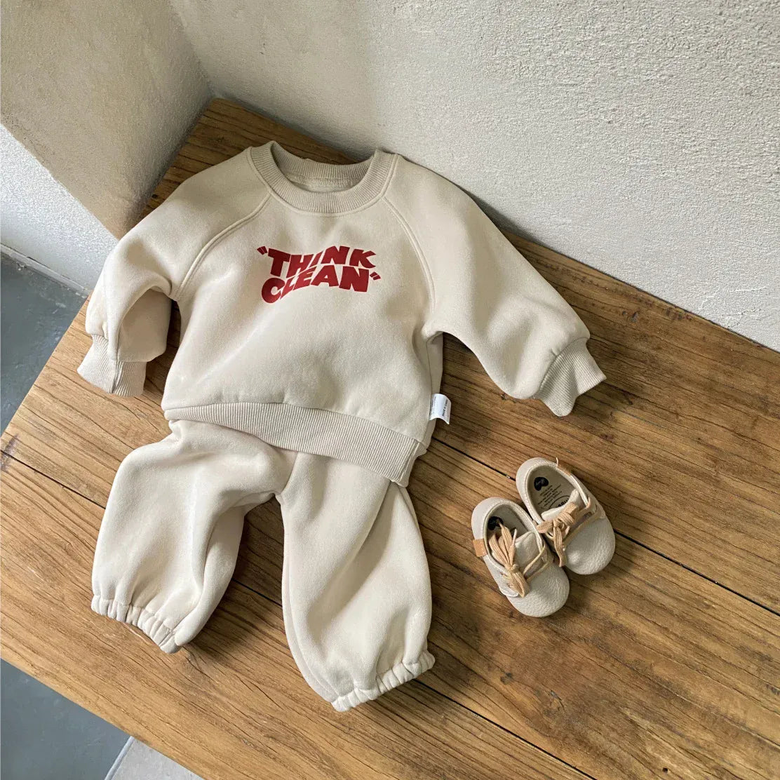 長袖セットアップ ベビーセットアップ 2点セット レターロゴプリント長袖スウェットシャツ+スウェットロングパンツ【mh0007651】