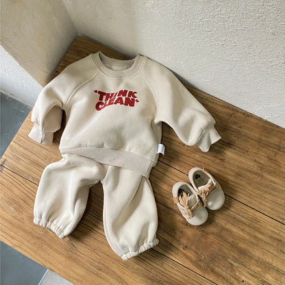 長袖セットアップ ベビーセットアップ 2点セット レターロゴプリント長袖スウェットシャツ+スウェットロングパンツ【mh0007651】