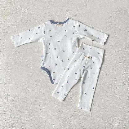 ロンパースセットアップ ベビーセットアップ 2点セット フラワープリント肌着ボディスーツ+ハイウェストレギンスパンツ【mh0007950】