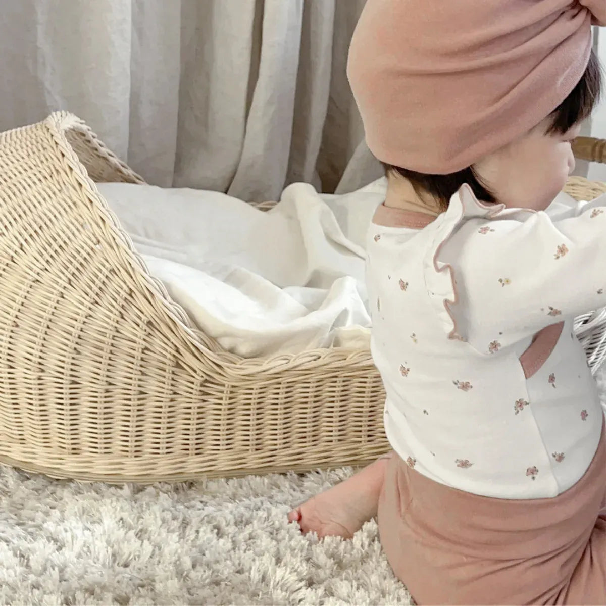 ロンパースセットアップ ベビーセットアップ 2点セット フラワープリント肌着ボディスーツ+ハイウェストレギンスパンツ【mh0007950】