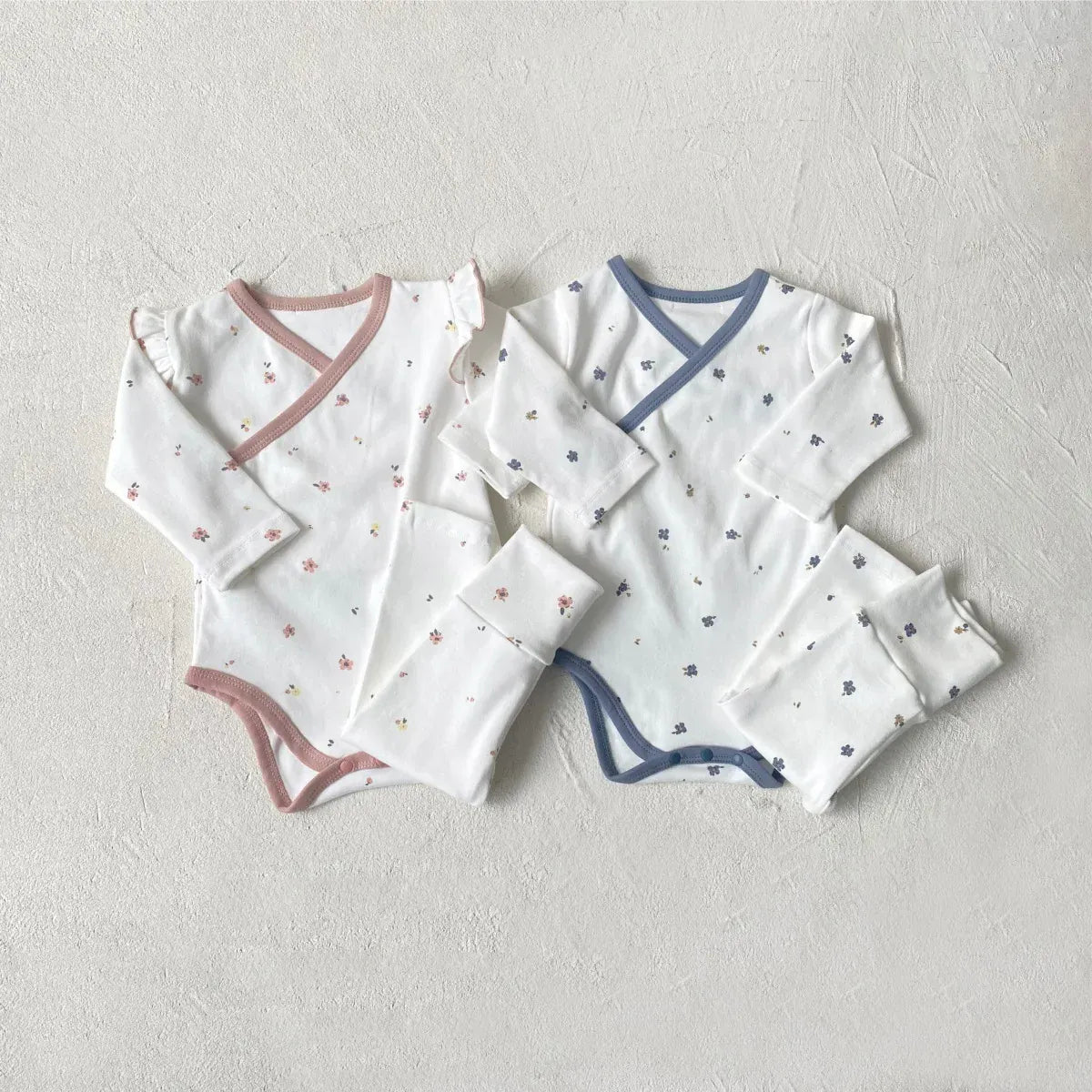 ロンパースセットアップ ベビーセットアップ 2点セット フラワープリント肌着ボディスーツ+ハイウェストレギンスパンツ【mh0007950】