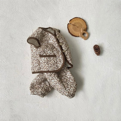 ノースリーブセットアップ ベビーセットアップ 2点セット フラワープリントキルティングベスト+キルトロングパンツ【mh0008143】