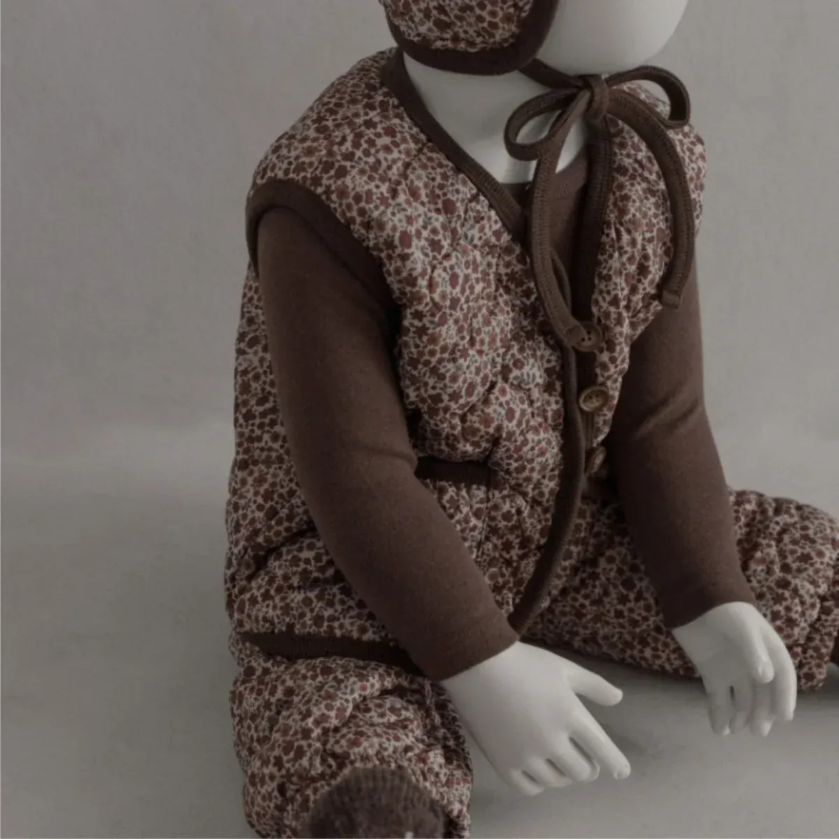 ノースリーブセットアップ ベビーセットアップ 2点セット フラワープリントキルティングベスト+キルトロングパンツ【mh0008143】