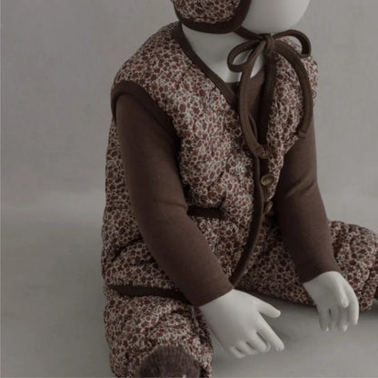 ノースリーブセットアップ ベビーセットアップ 2点セット フラワープリントキルティングベスト+キルトロングパンツ【mh0008143】