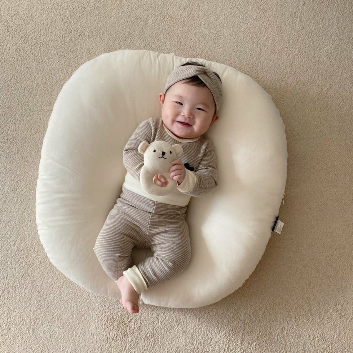 ロンパースセットアップ ベビーセットアップ 2点セット ボーダー長袖パジャマセット 長袖ボディスーツ+ハイウェストパンツ+ヘアバンドセット【mh0009025】