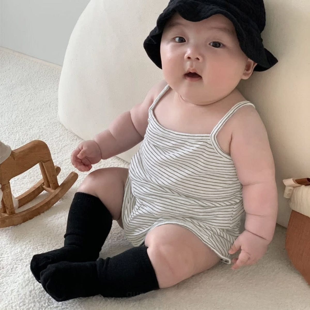 ノースリーブセットアップ ボーダーキャミソールトップス+ショートパンツセットアップ 2点セット【mh0009856】