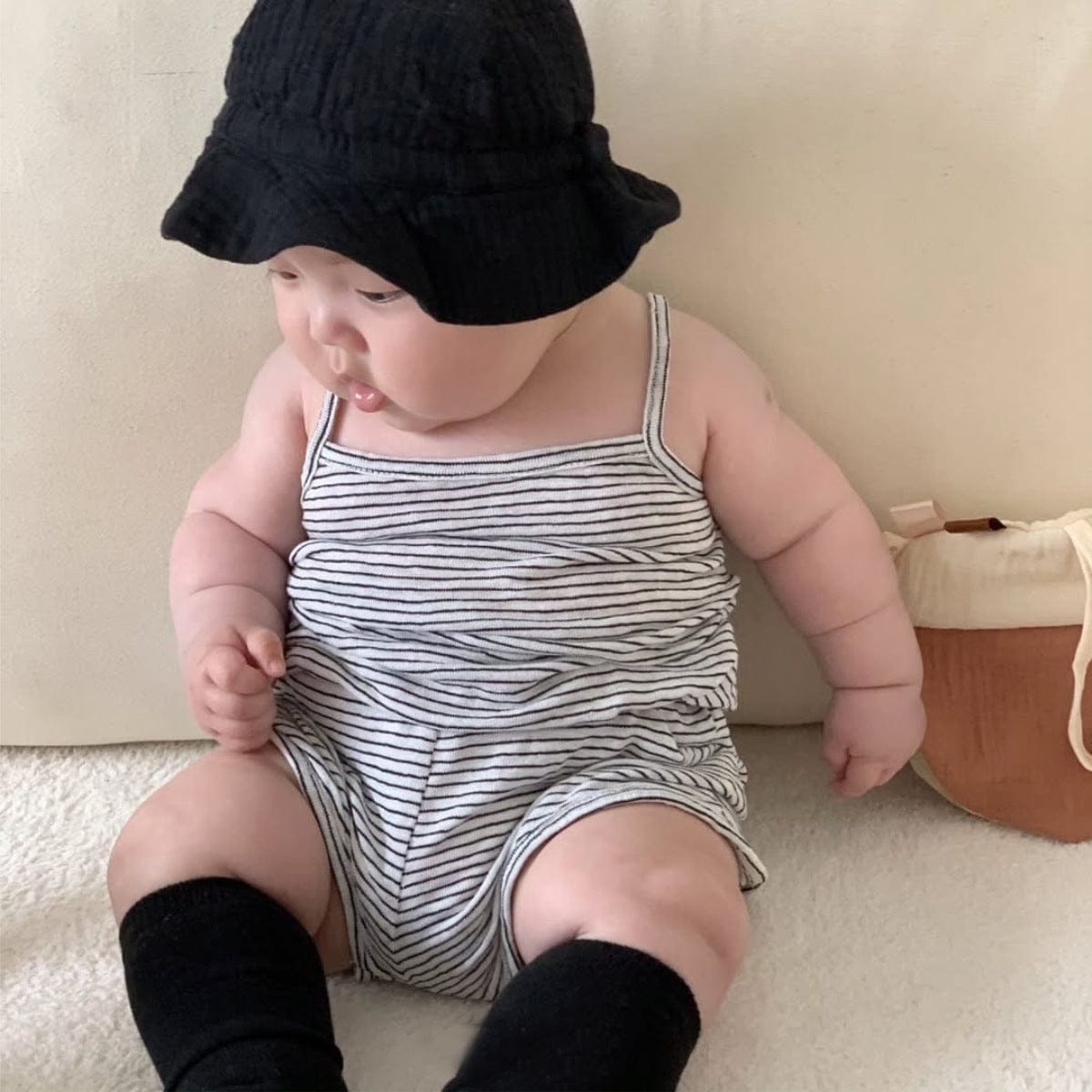 ノースリーブセットアップ ボーダーキャミソールトップス+ショートパンツセットアップ 2点セット【mh0009856】