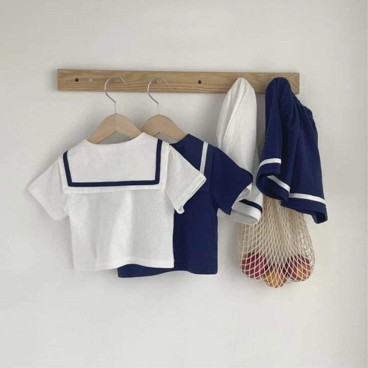 半袖セットアップ セーラーカラー半袖シャツ+ショートパンツマリンセットアップ 2点セット【mh0009982】