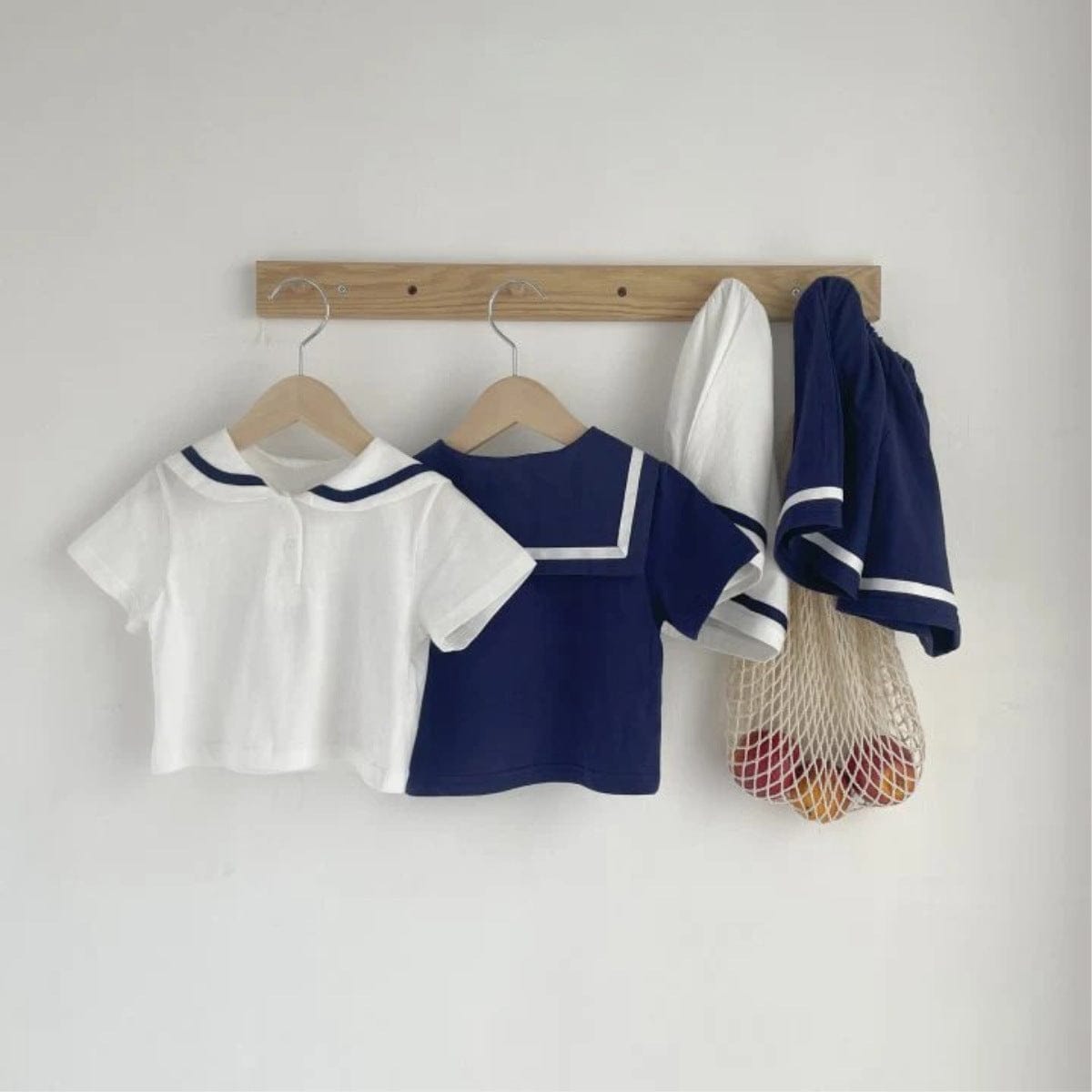 半袖セットアップ セーラーカラー半袖シャツ+ショートパンツマリンセットアップ 2点セット【mh0009982】