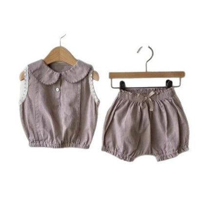 ノースリーブセットアップ 丸襟ノースリーブブラウス+バルーンショートパンツセットアップ 2点セット【mh0010208】