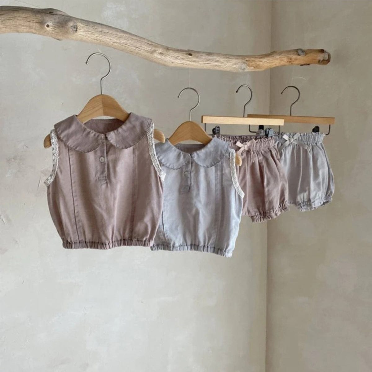 ノースリーブセットアップ 丸襟ノースリーブブラウス+バルーンショートパンツセットアップ 2点セット【mh0010208】