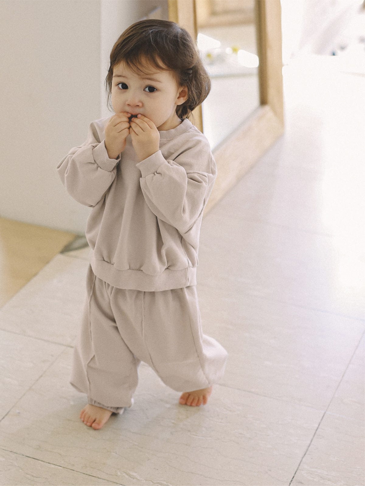 長袖シャツ・ブラウス シンプルベーシック長袖スウェットシャツ+スウェットパンツセットアップ 2点セット【mh0010613】