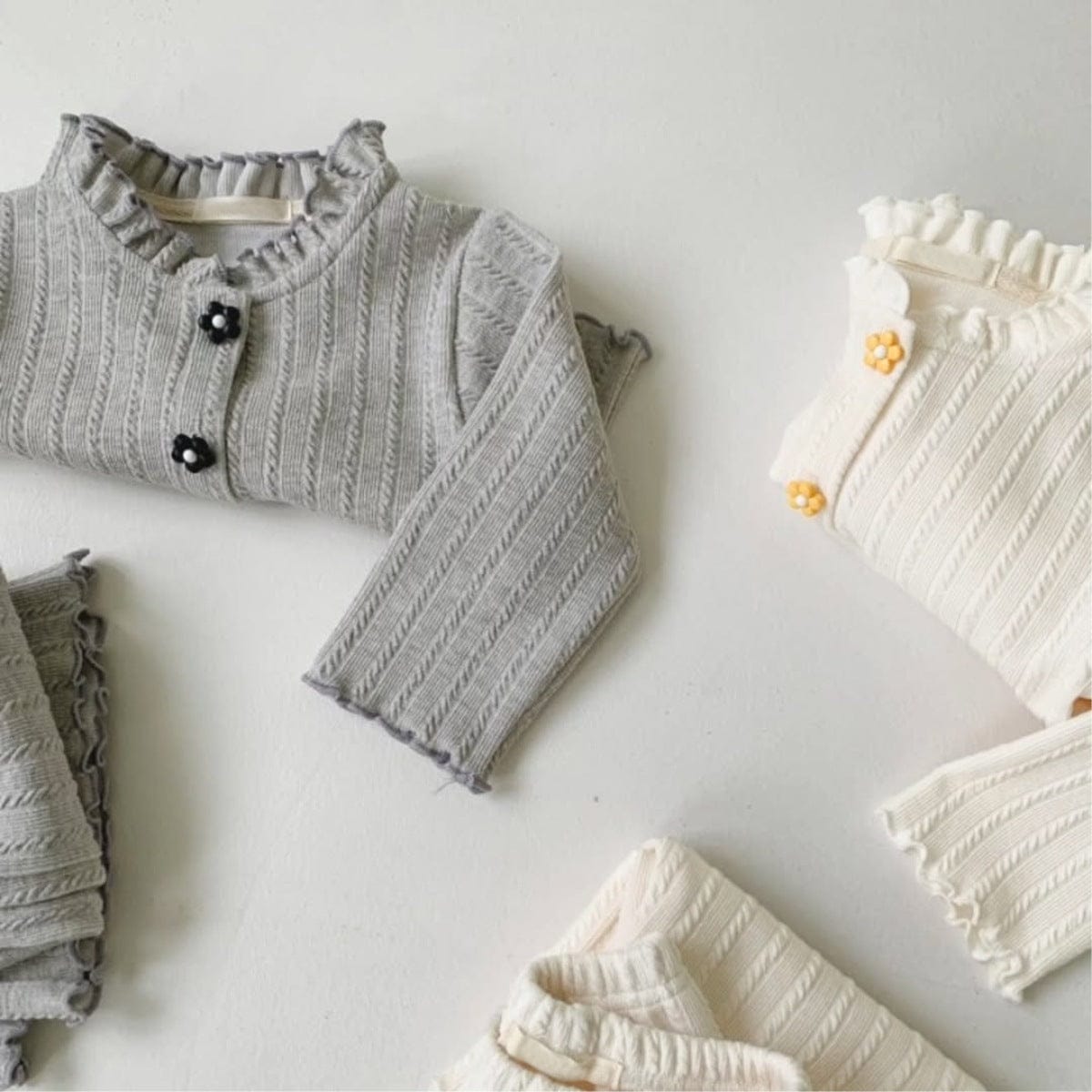 長袖セットアップ 花柄ジャガードセットアップ カーディガン メロウフリル レギンスパンツ 2点セット【mh0010886】