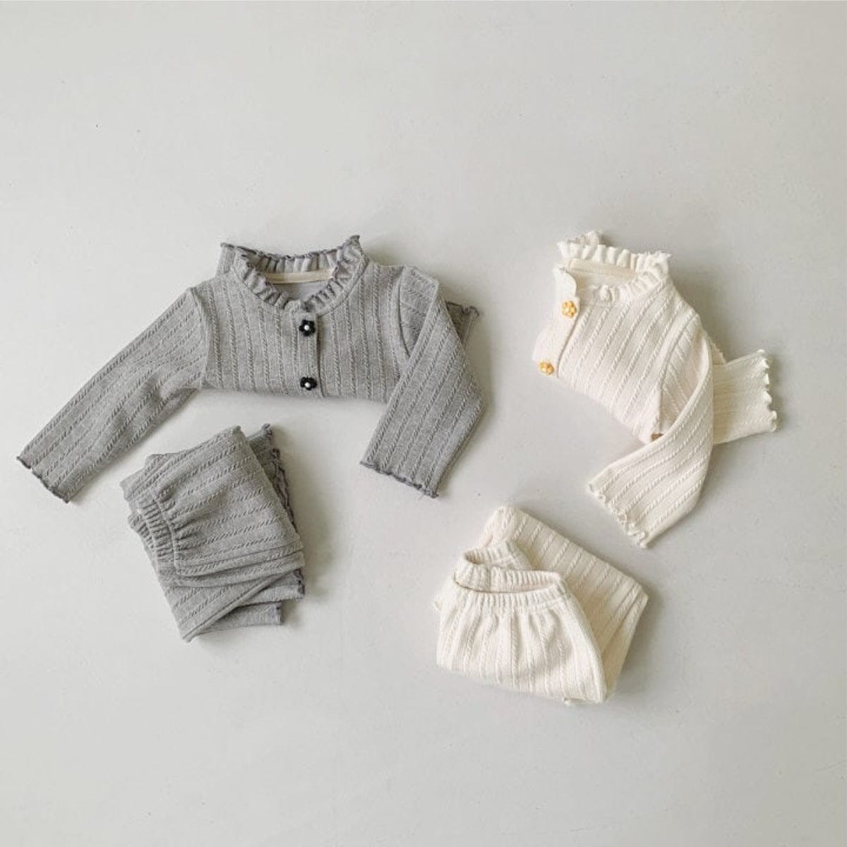 長袖セットアップ 花柄ジャガードセットアップ カーディガン メロウフリル レギンスパンツ 2点セット【mh0010886】