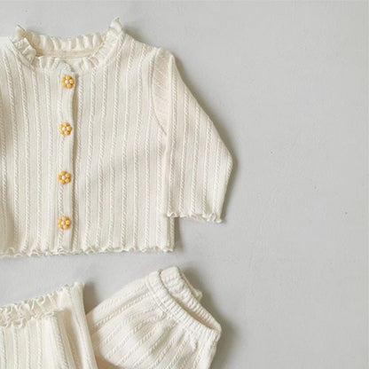 長袖セットアップ 花柄ジャガードセットアップ カーディガン メロウフリル レギンスパンツ 2点セット【mh0010886】