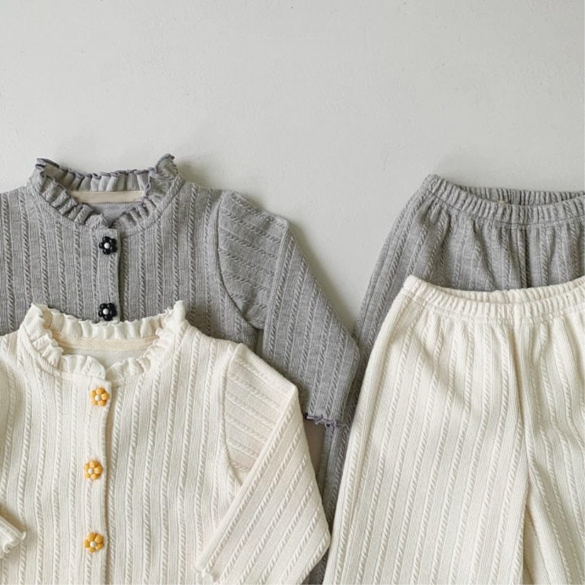 長袖セットアップ 花柄ジャガードセットアップ カーディガン メロウフリル レギンスパンツ 2点セット【mh0010886】