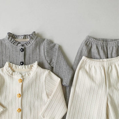 長袖セットアップ 花柄ジャガードセットアップ カーディガン メロウフリル レギンスパンツ 2点セット【mh0010886】