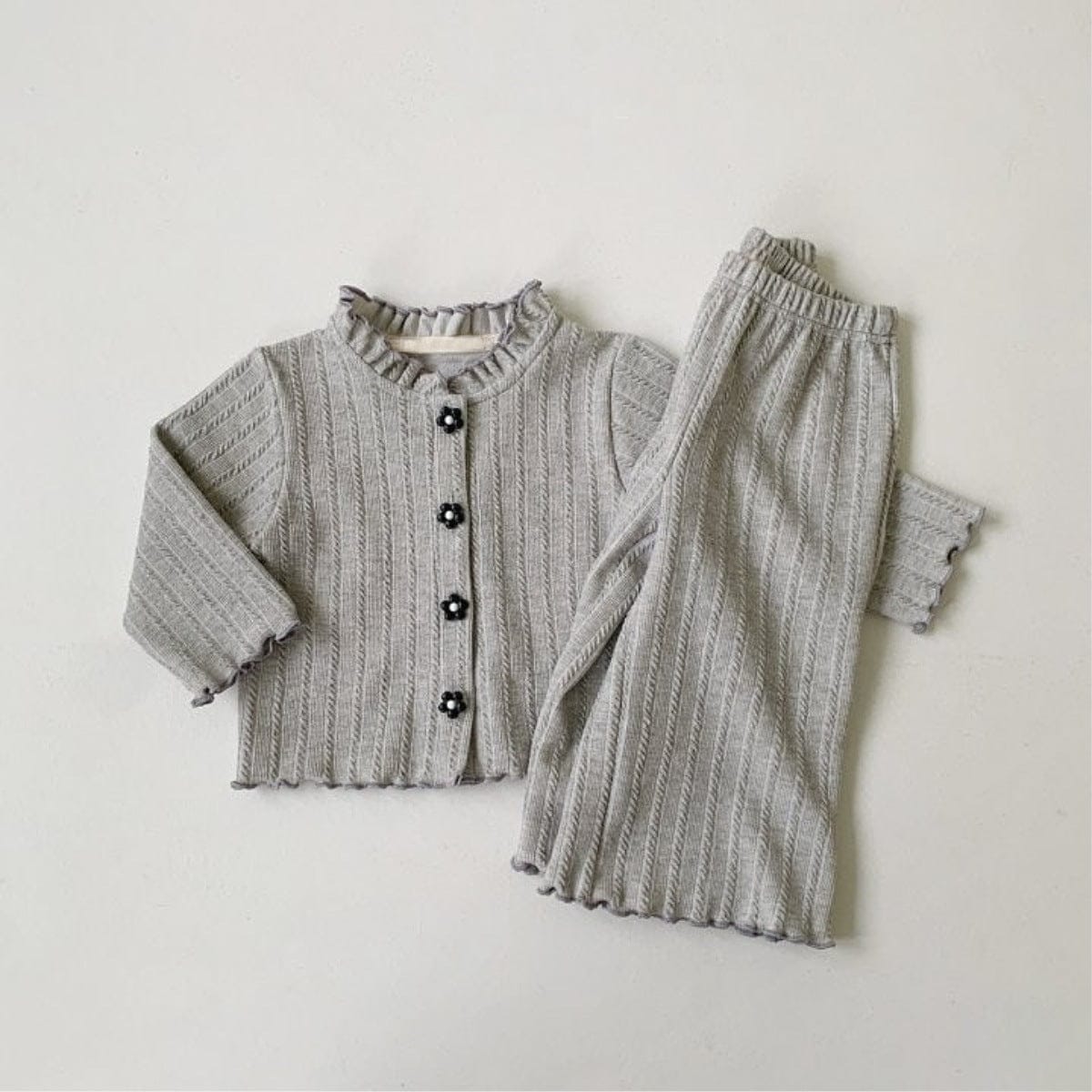 長袖セットアップ 花柄ジャガードセットアップ カーディガン メロウフリル レギンスパンツ 2点セット【mh0010886】