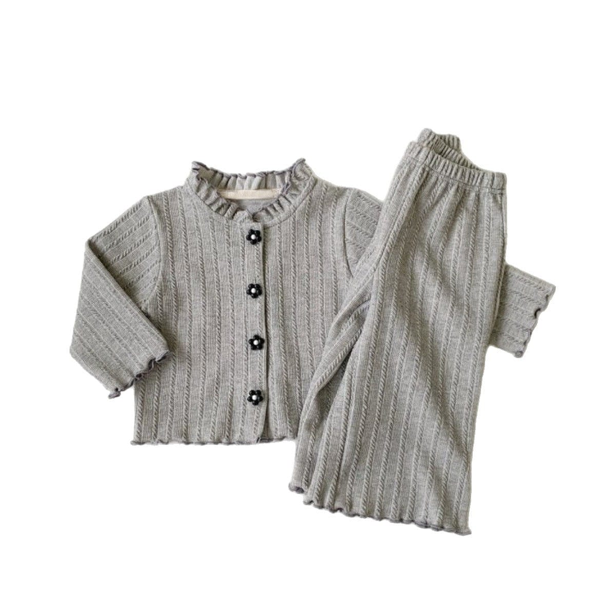 長袖セットアップ 花柄ジャガードセットアップ カーディガン メロウフリル レギンスパンツ 2点セット【mh0010886】