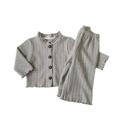 長袖セットアップ 花柄ジャガードセットアップ カーディガン メロウフリル レギンスパンツ 2点セット【mh0010886】