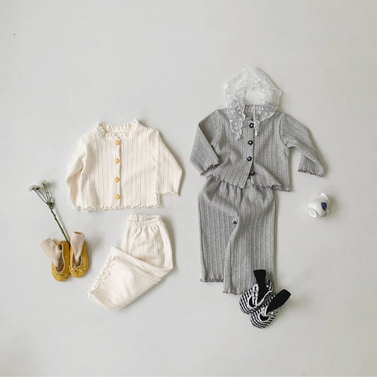 長袖セットアップ 花柄ジャガードセットアップ カーディガン メロウフリル レギンスパンツ 2点セット【mh0010886】