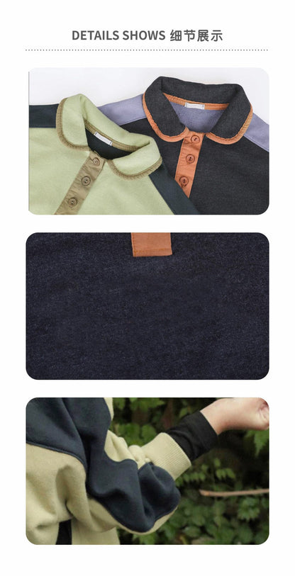 長袖セットアップ カラー切替セットアップ ポロ襟スウェット サイドラインパンツ 2点セット【mh0010887】