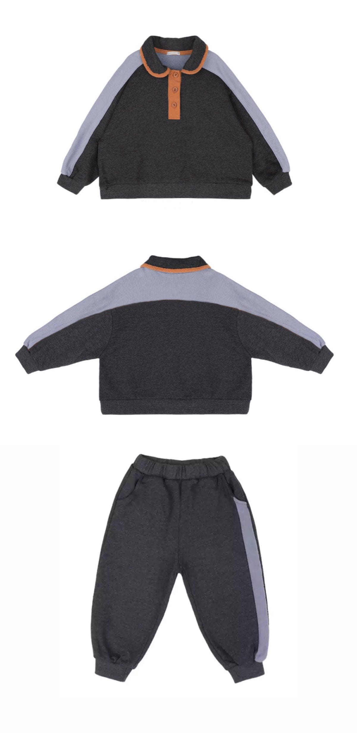 長袖セットアップ カラー切替セットアップ ポロ襟スウェット サイドラインパンツ 2点セット【mh0010887】