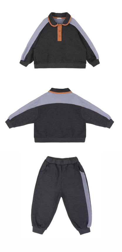 長袖セットアップ カラー切替セットアップ ポロ襟スウェット サイドラインパンツ 2点セット【mh0010887】