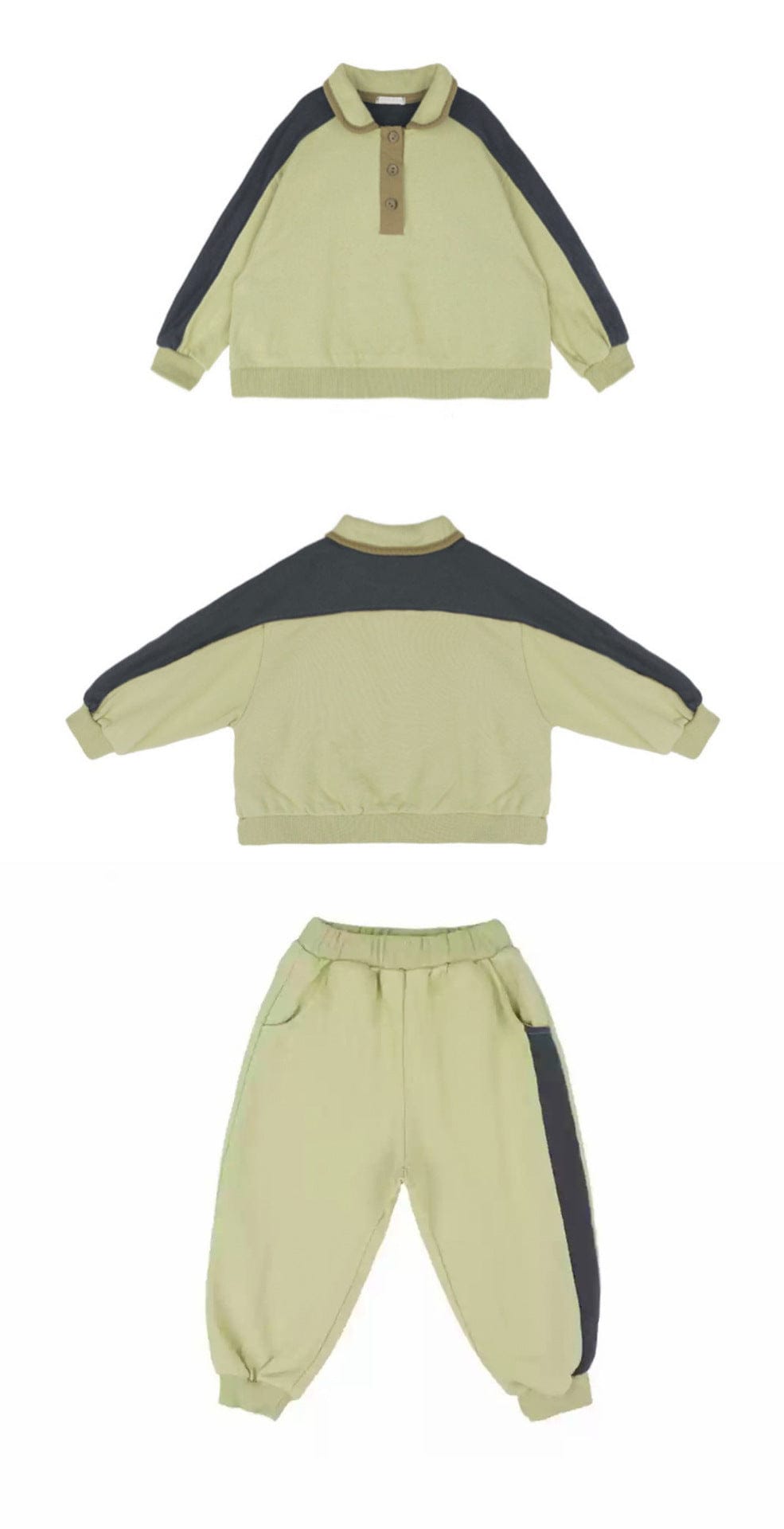 長袖セットアップ カラー切替セットアップ ポロ襟スウェット サイドラインパンツ 2点セット【mh0010887】