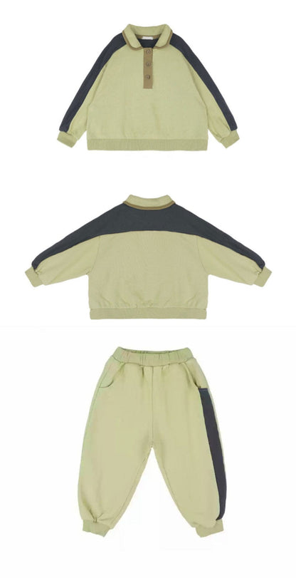 長袖セットアップ カラー切替セットアップ ポロ襟スウェット サイドラインパンツ 2点セット【mh0010887】