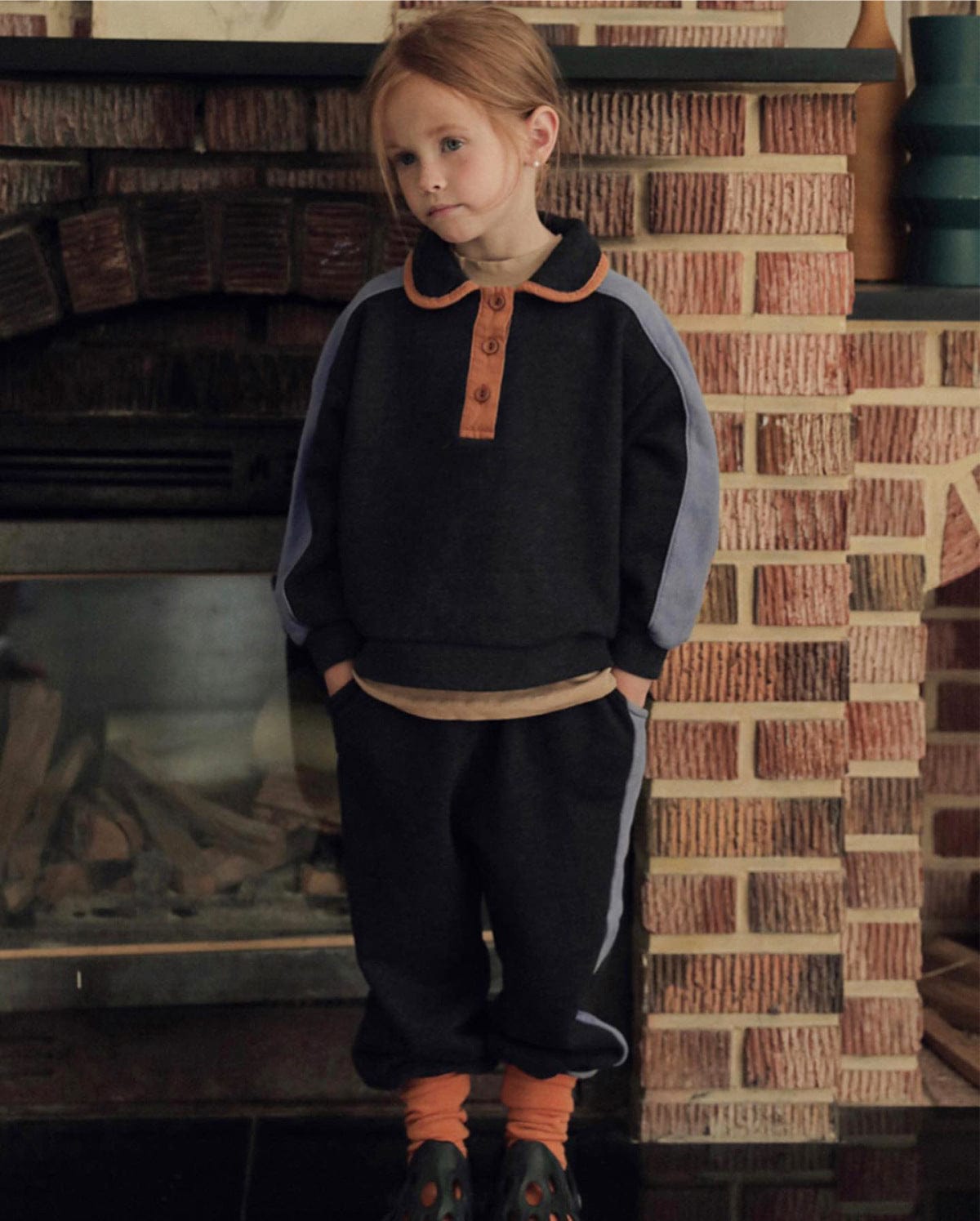 長袖セットアップ カラー切替セットアップ ポロ襟スウェット サイドラインパンツ 2点セット【mh0010887】