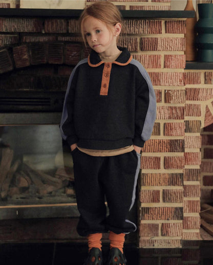 長袖セットアップ カラー切替セットアップ ポロ襟スウェット サイドラインパンツ 2点セット【mh0010887】